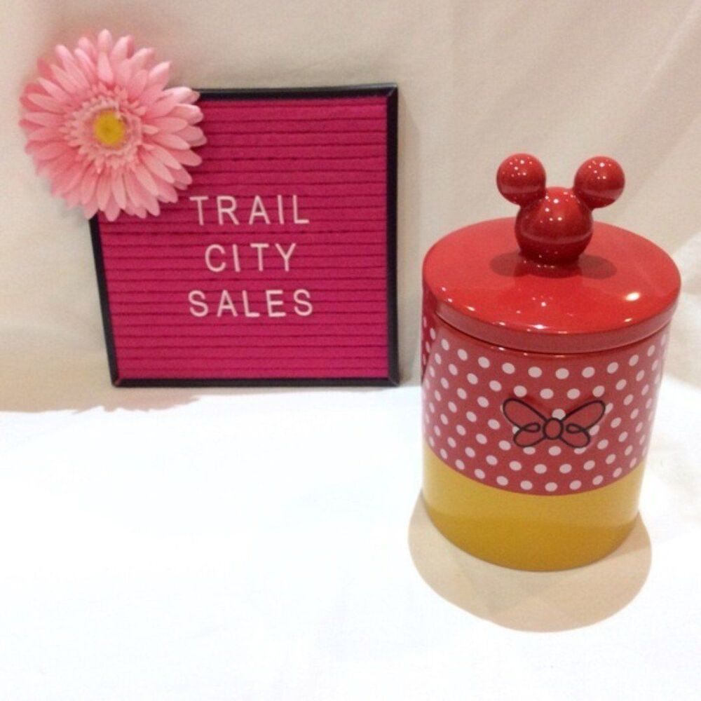 Disney Minnie Mouse Ceramic Cannister NWT Disney Parks Red Polka Dots